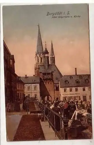 41757 Ak Burgstädt alter Steigerturm & Kirche 1918