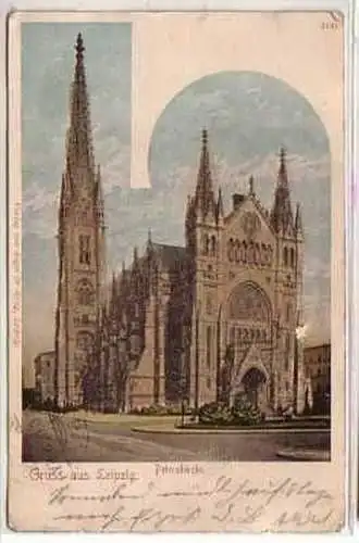 40365 Glitter Ak Gruß aus Leipzig Peterskirche 1900