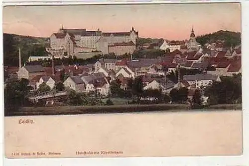 35090 Handkolorierte Künstlerkarte Colditz 1909