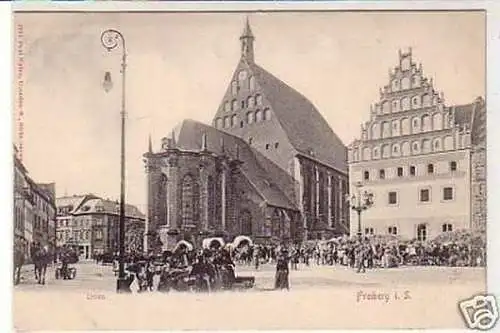 35107 Ak Freiberg in Sachsen Dom und Markttreiben 1900