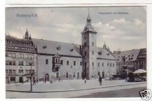 35038 Ak Freiberg Obermarkt mit Rathaus 1906