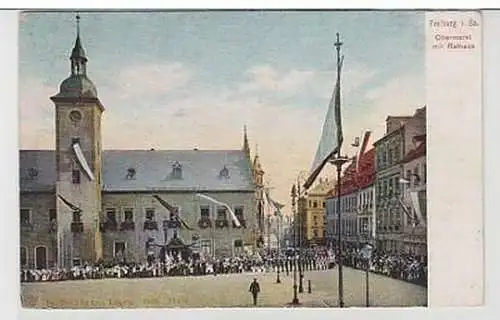 35088 Ak Freiberg Obermarkt mit Rathaus 1909