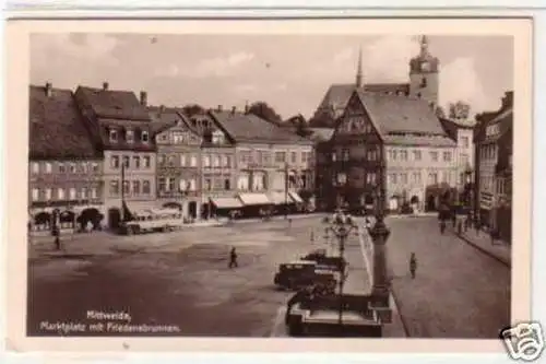 35014 Ak Mittweida Marktplatz mit Friedensbrunnen 1940