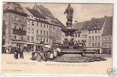 30232 Ak Gruß aus Freiberg in Sachsen Obermarkt 1902