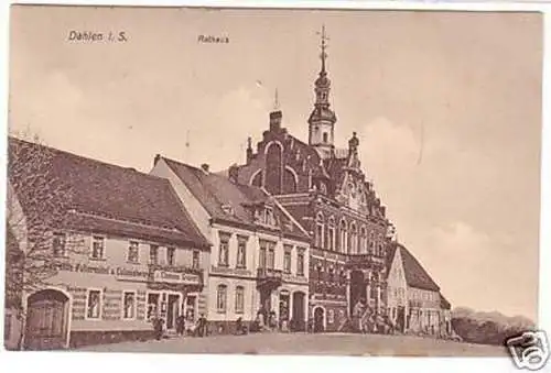 23007 Ak Dahlen i.S. Rathaus mit Geschäften 1910