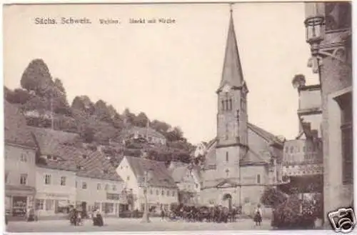 19699 Ak Wehlen sächs. Schweiz Markt mit Kirche um 1910