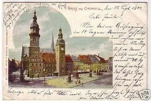 20381 Ak Gruß aus Chemnitz Marktplatz 1902