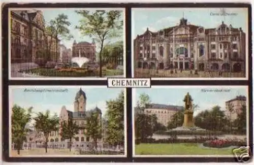 16710 Mehrbild-Ak Chemnitz Rathaus Theater usw. 1908