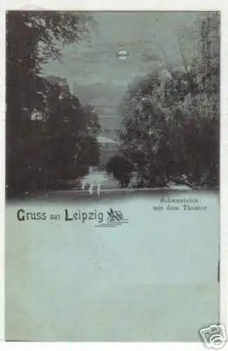 08744 Mondscheinkarte Gruss aus Leipzig Theater 1900