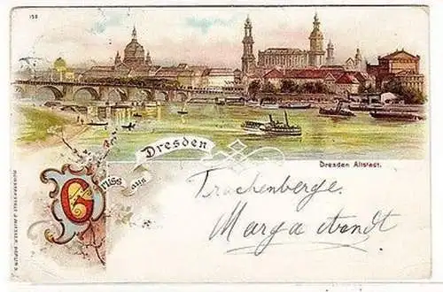 65569 Ak Lithographie Gruß aus Dresden Blick auf die Altstadt 1898