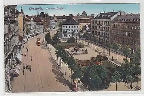 65794 Feldpost Ak Chemnitz Theaterstraße mit Strassenbahn 1914