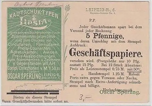 62953 Reklame Ak Leipzig Firma Sperling Kautschuk Typen Lipsia 1916