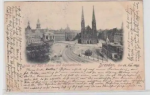 62786 Ak Dresden Blick auf kgl. Schloss und Sophienkirche 1897