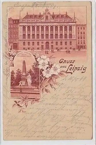 63182 Ak Gruss aus Leipzig Grassi-Museum und Grassi-Denkmal 1899