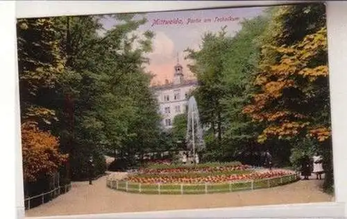 60555 Ak Mittweida Partie am Technikum mit Springbrunnen 1916