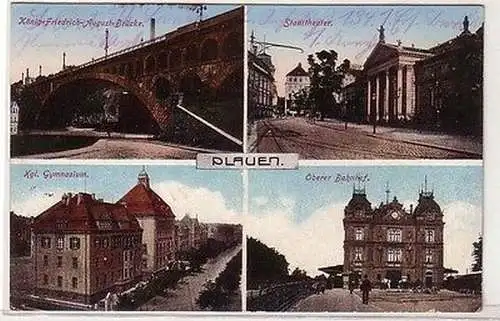 61276 Mehrbild Ak Plauen Oberer Bahnhof Stadttheater usw. 1917