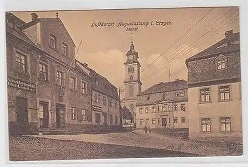 54839 Ak Luftkurort Augustusburg im Erzgebirge Markt Schneidergeschäft um 1910