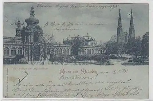 58830 Mondscheinkarte Gruß aus Dresden Zwinger und Sophienkirche 1898