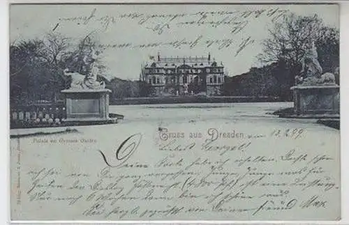 59405 Mondscheinkarte Gruß aus Dresden Palais im großen Garten 1899