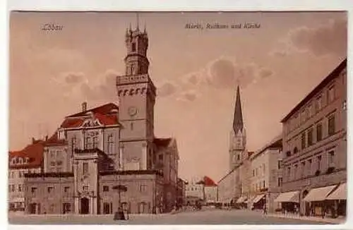 41706 Ak Löbau Markt, Rathaus und Kirche 1916