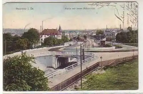 39316 Ak Meerane Partie mit neuer Bahnbrücke 1917