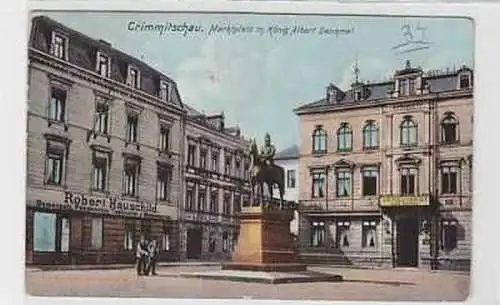 38931 Ak Crimmitschau Marktplatz mit Denkmal um 1910