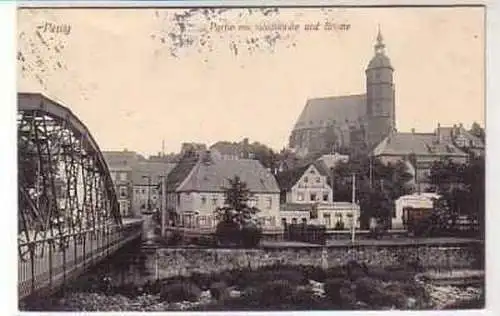 38960 Ak Penig Partie mit Stadtkirche und Brücke 1914