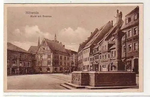 36214 Ak Mittweida Markt mit Brunnen um 1930