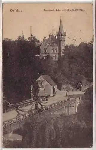 36137 Ak Zwickau Paradiesbrücke mit Ebertschlößchen1920