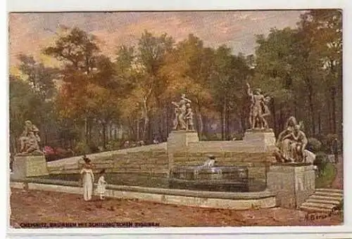 35897 Ak Chemnitz Brunnen mit Schillingschen Figuren