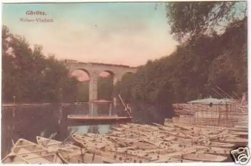 27907 Ak Görlitz Neisse Viaduct mit Booten um 1910