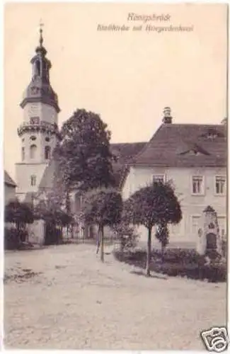 27319 Ak Königsbrück Stadtkirche m. Kriegerdenkmal 1911