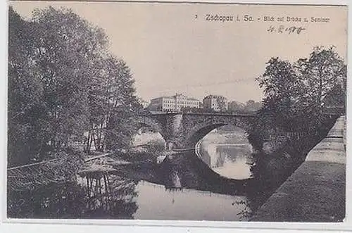 26550 Ak Zschopau in Sachsen Blick auf Brücke und Seminar um 1910