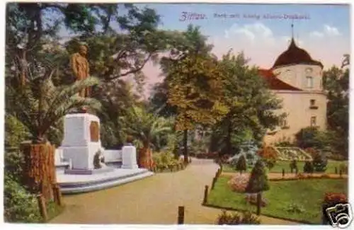 25992 AK Zittau Park mit König-Albert-Denkmal 1914