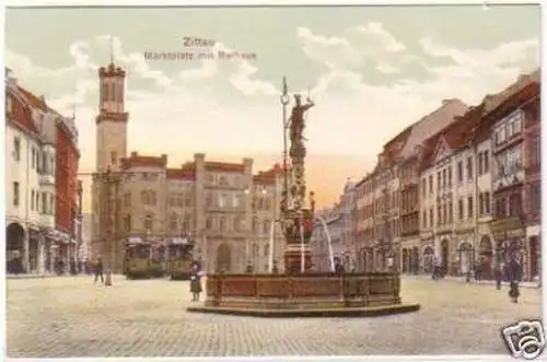 25922 Ak Zittau Marktplatz mit Rathaus um 1910