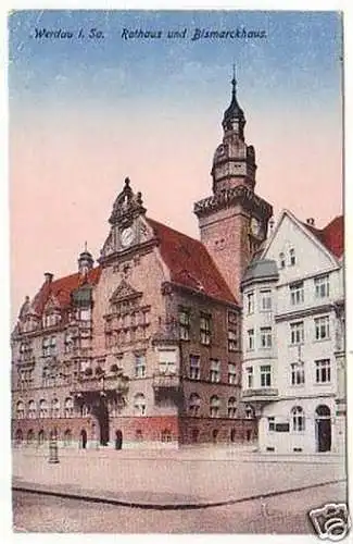 26026 Ak Werdau Rathaus und Bismarckhaus 1931