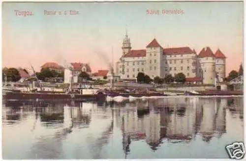 20985 Ak Torgau Partie a.d.Elbe Schloß Hartenfels 1910