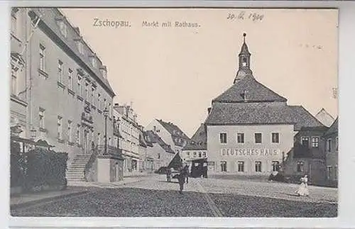 18895 Ak Zschopau Markt mit Rathaus und Deutsches Haus um 1910