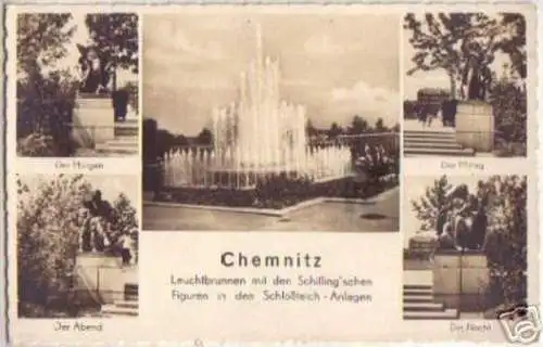 13777 Mehrbild Ak Chemnitz Leuchtbrunnen 1941