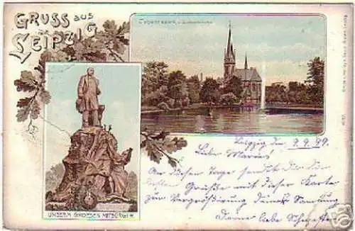 13744 Ak Gruss aus Leipzig Johannapark usw. 1899