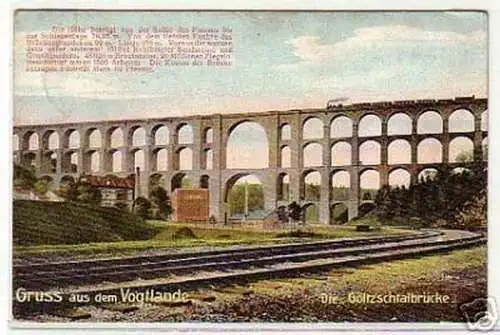 10621 Ak Gruß aus dem Vogtland Götzschtalbrücke 1917