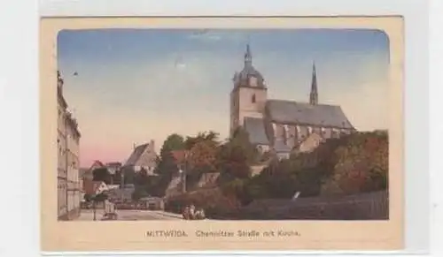 10211 Ak Mittweida Chemnitzer Straße mit Kirche um 1920