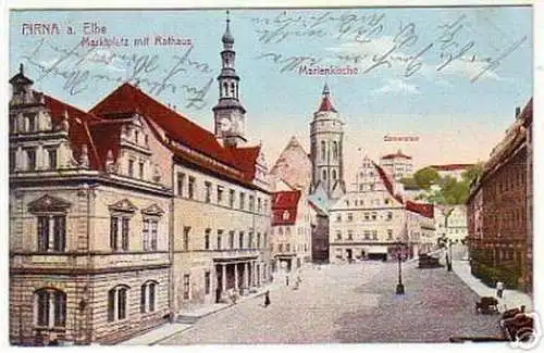 10207 Ak Pirna Marktplatz mit Rathaus 1909