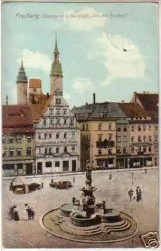 08989 Ak Freiberg Obermarkt m. Denkmal 1909