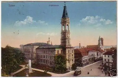 07484 Feldpost Ak Zittau Johanneum mit Straßenbahn 1916