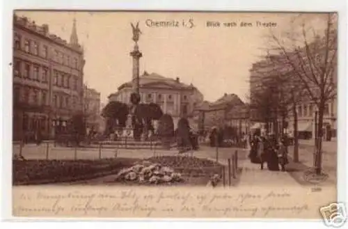 07597 Ak Chemnitz in Sa. Blick nach dem Theater 1907