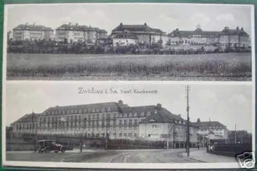 schöne Ak Zwickau in Sa. staatlicher Krankenstift 1943