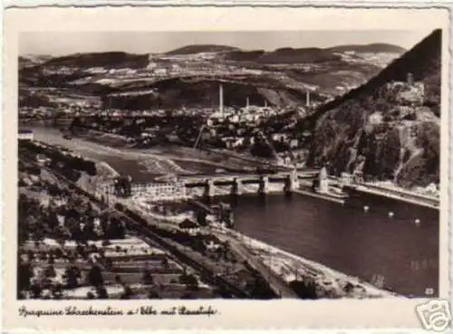 12089 Ak Burgruine Schreckenstein a. Elbe mit Staustufe