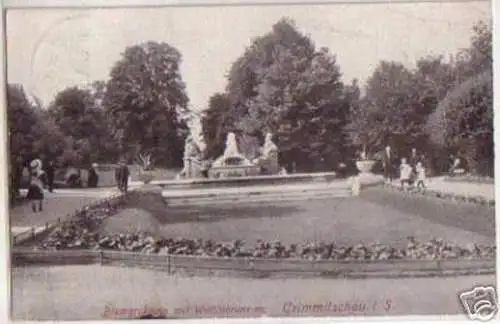 10143 Ak Crimmitschau Bismarckhain mit Wettinbrunnen