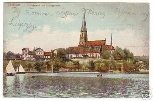 08121 Ak Chemnitz Schlossteich mit Schlosskirche 1910